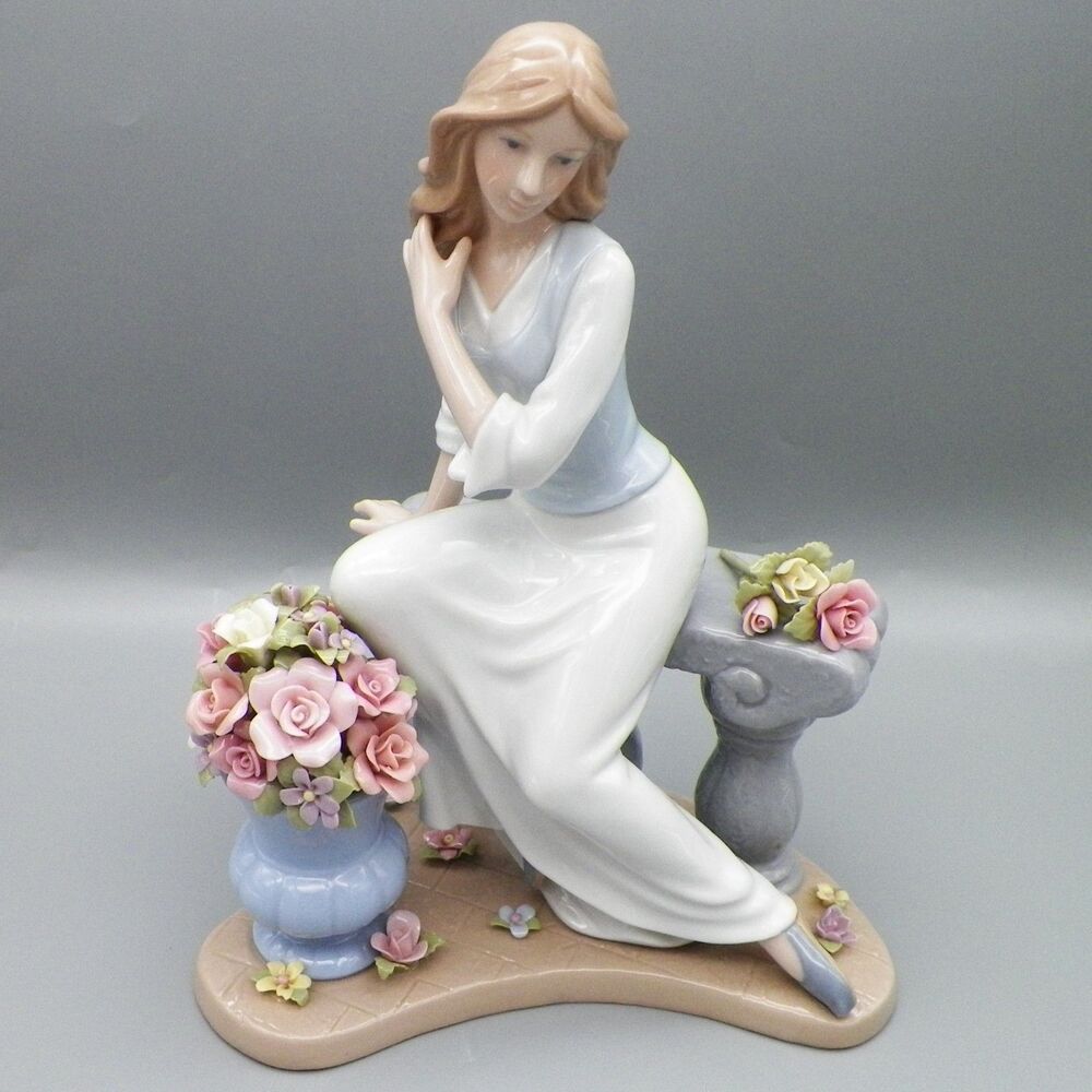 Vintage Vernetti Italian Porcelain Figurine Lady Sitting on Bench with Flowers